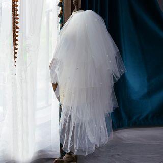 Beaded Wedding Veil 1pc - White - One Size
