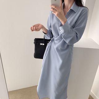 Tie-waist Asymmetrical Midi Shirtdress