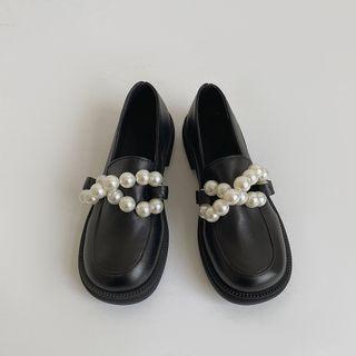 Faux Pearl Strap Loafers