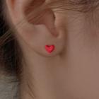 Heart Alloy Earring 1 Pair - Red & Silver - One Size