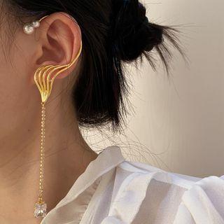 Faux Pearl Rhinestone Alloy Cuff Earring 1 Pc - Faux Pearl Rhinestone Alloy Cuff Earring - Gold - One Size