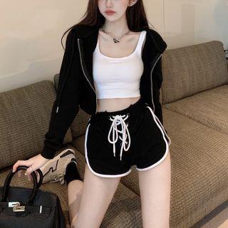 Plain Crop Tank Top / Zip-up Hoodie / Sweatshorts