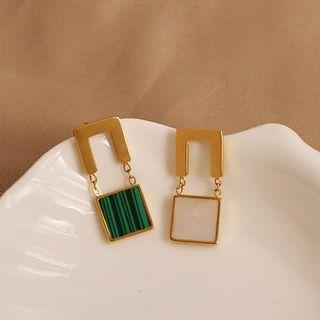 Square Faux Gemstone / Shell Alloy Dangle Earring