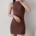 Sleeveless Mock Neck Mini Sheath Dress