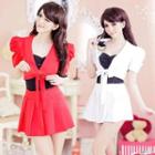 Set: Camisole + Short Sleeve Lightweight Jacket + A-line Skirt