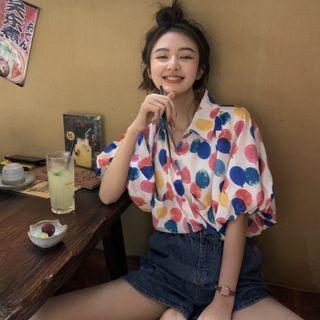 Puff-sleeve Dotted Shirt White - One Size