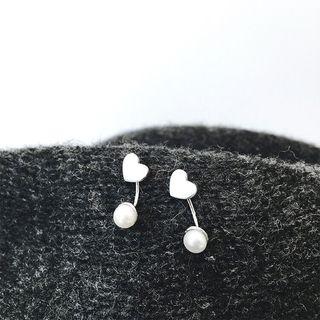 Alloy Heart Faux Pearl Swing Earring 1 Pair - As Shown In Figure - One Size