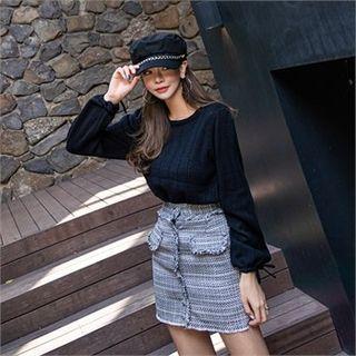Tie-sleeve Pointelle-knit Top