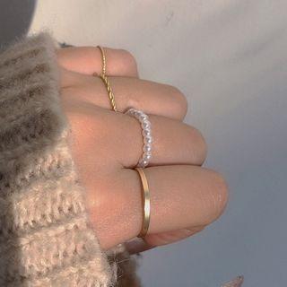 Set Of 4: Faux Pearl / Alloy Ring (various Designs) Set Of 4 - Gold - One Size