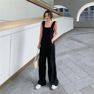 Sleeveless Plain Wide-leg Jumper Pants