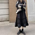 High-waist Ruffle Trim Midi A-line Skirt