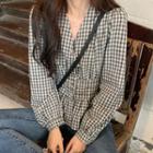 Plaid V-neck Blouse As Shown In Figure - One Size