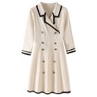 Double Breasted Contrast Trim Mini Coat Dress