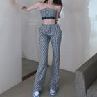 Strapless Plaid Crop Top / High Waist Bootcut Pants