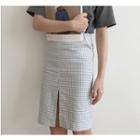 Plaid Front-slit Midi Pencil Skirt
