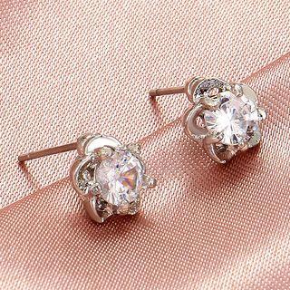 Flower Rhinestone Alloy Earring 1 Pair - Silver - One Size