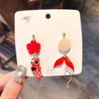 Mismatch Fish Dangle Earring A369 - Koi Silver - 1 Pair - Red - One Size