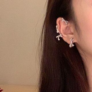 Bow Rhinestone Cuff Earring 1 Pc - Left Ear - Silver - One Size