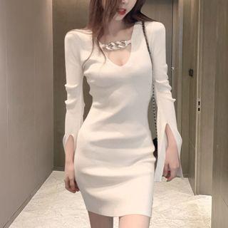 V-neck Bell-sleeve Knit Dress