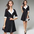 Color Block Elbow-sleeve A-line Dress