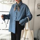Plaid Tie Accent Denim Shirt
