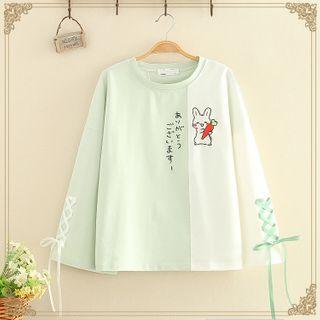 Rabbit Embroidered Color-block Top