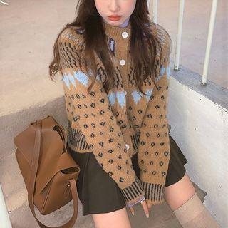 Jacquard Cardigan / Long-sleeve Turtle Neck T-shirt / Mini A-line Skirt