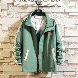 Contrast Color Lettering Zip-up Jacket