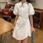 Puff-sleeve Shirred Shirtdress White - One Size