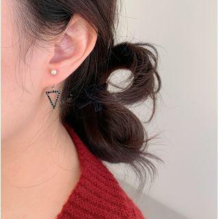 Rhinestone Triangle Faux Pearl Dangle Earring