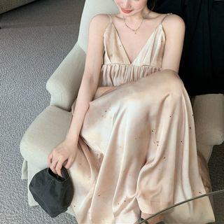 Spaghetti Strap Plain Maxi Dress Almond - One Size