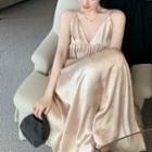 Spaghetti Strap Plain Maxi Dress Almond - One Size