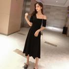 Off-shoulder Short-sleeve Plain Dress
