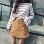 Loose-fit Color-block Striped Bell-sleeve Knit Top