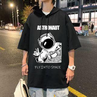 Astronaut Print Hooded T-shirt
