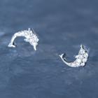 925 Sterling Silver Rhinestone Dolphin Earring 1 Pair - S925 Silver - Silver - One Size