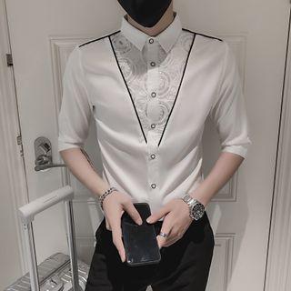Elbow-sleeve Sequined Panel Shirt
