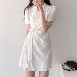 Short-sleeve Tie-waist Mini A-line Shirt Dress