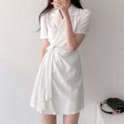 Short-sleeve Tie-waist Mini A-line Shirt Dress