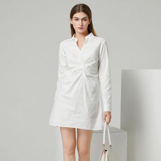 Eco-friendly Long-sleeve Plain Ruched Shirtdress