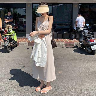Spaghetti-strap Shirred Midi Dress Beige - One Size