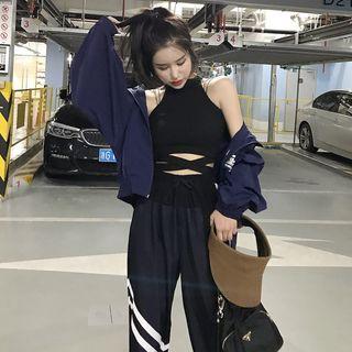 Lettering Trim Hooded Windbreaker / Crisscross Wrap Halter Top / Jogger Pants
