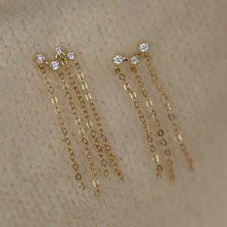 Rhinestone Ear Stud 1 Pair - Light Gold Plating - One Size