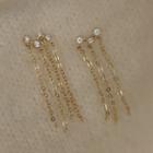 Rhinestone Ear Stud 1 Pair - Light Gold Plating - One Size