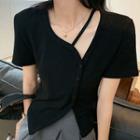 Asymmetrical Short-sleeve Button-up T-shirt