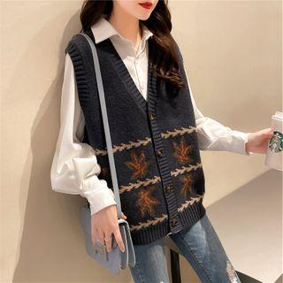 Print Single-breasted Knit Vest