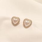Heart Stud Earring 1 Pair - S925 Silver - Gold & White - One Size