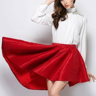 Embellished High-neck Long-sleeve Blouse