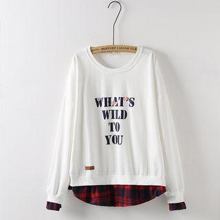 Mock Two-piece Plaid Panel Sweatshirt
