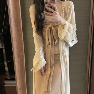 Strapless Bow Bodycon Dress / Cardigan